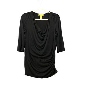 Catherine Malandrino Maternity T Shirt Womens‎ M Black 3/4 Sleeve Drape Front